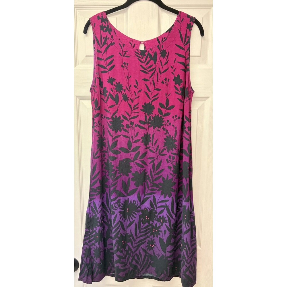 Vintage R&K Originals Pink Purple Rayon Floral Ombre Sequin Shift Dress Size 12